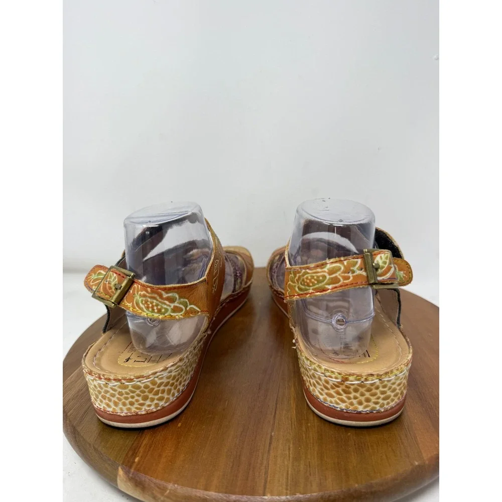 L'Artiste Spring Step Sumacah Multi Color Leather Floral Wedge Sandals Womens 42